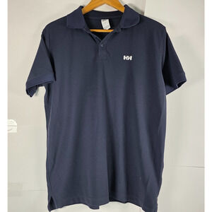 Helly Hansen Mens Embroidered Polo Shirt Large Navy/Black Stretch Poly HH Logo
